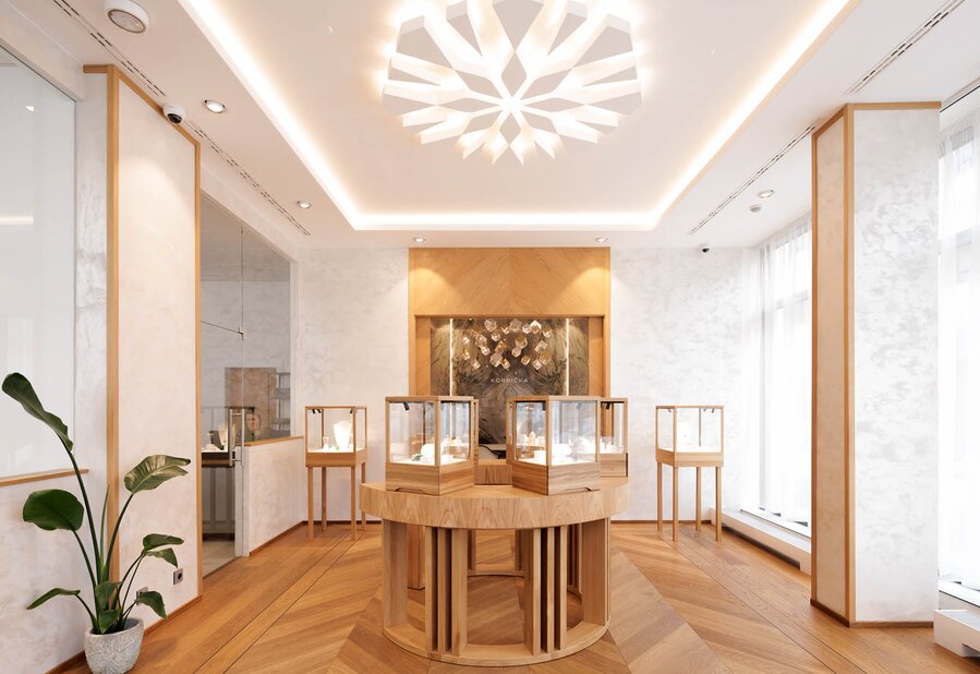 Interiér showroomu Korbička šperky z kolekce Honey